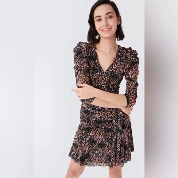 DVF  Viviette wrap-effect ruched printed stretch mesh mini dress - Picture 8 of 11